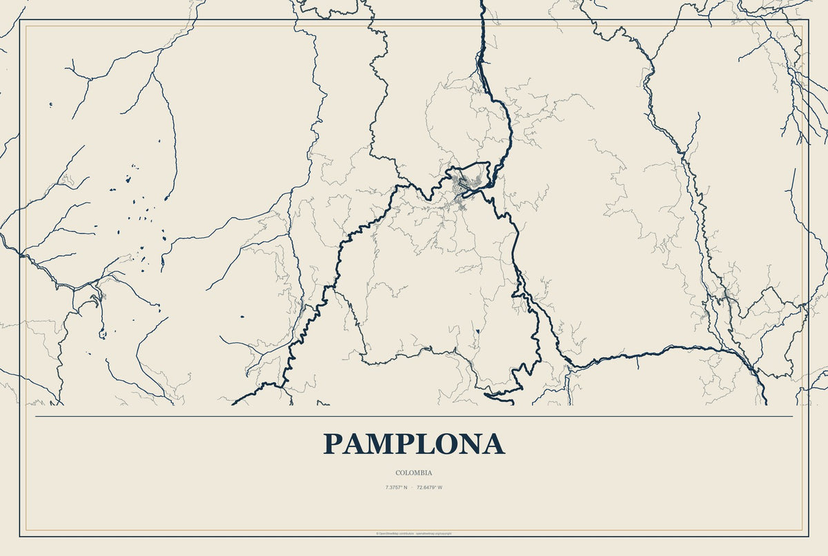 Pamplona, Colombia City Map Aluminum Sign in Coastal Cutout style