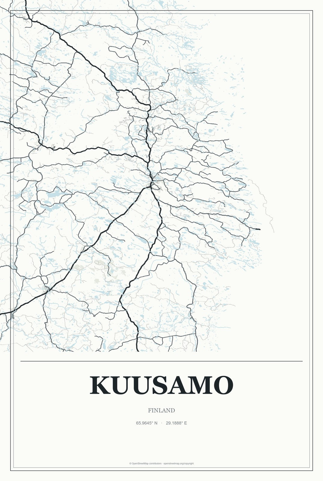 Kuusamo, Finland City Map Aluminum Sign in Gallery Air style