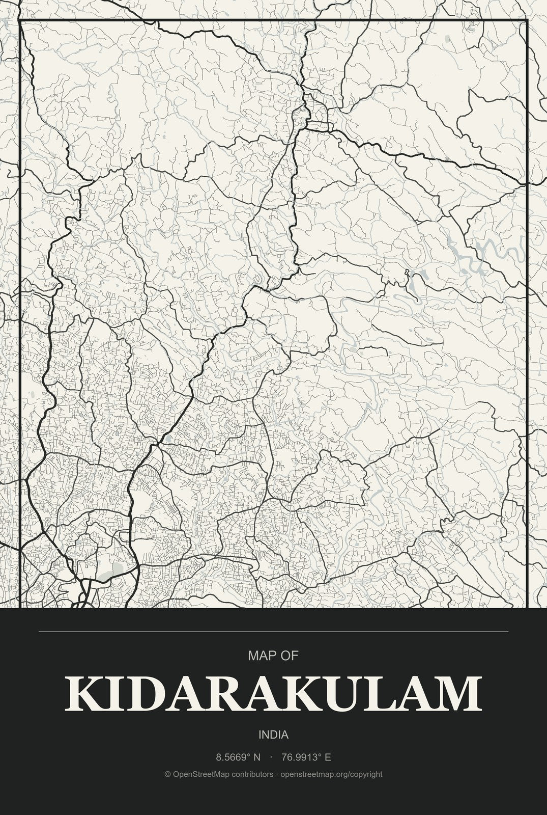 Kidarakulam, India City Map Aluminum Sign in Museum Plaque style