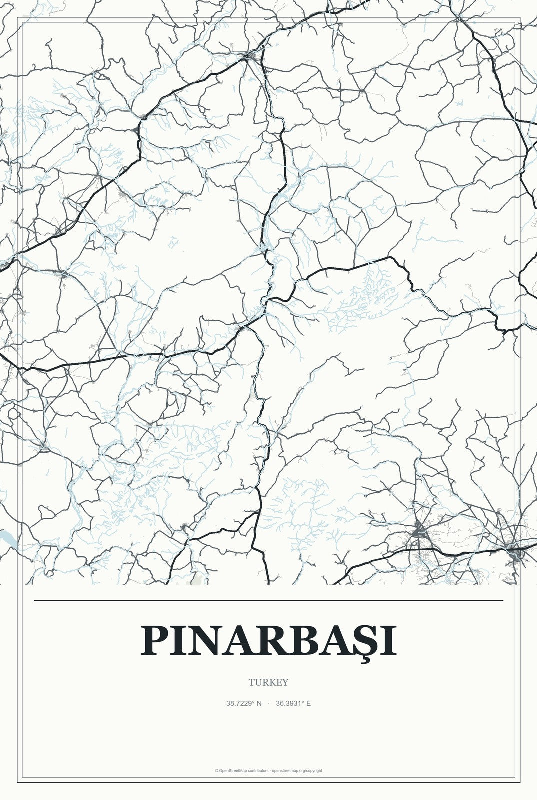 Pınarbaşı, Kayseri, Turkey City Map Aluminum Sign in Gallery Air style