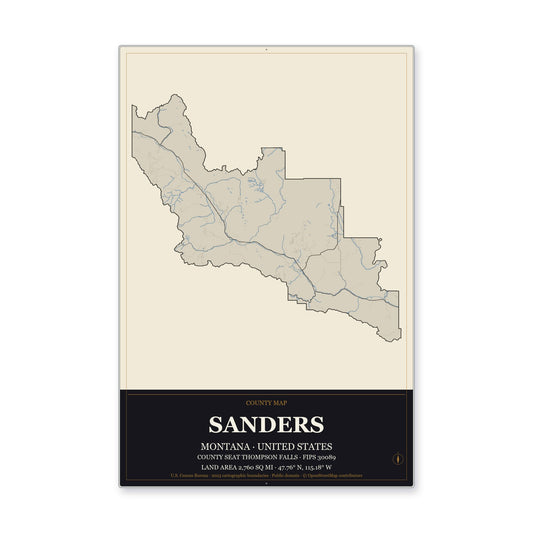 Sanders County, Montana Map Aluminum Sign in Museum Plaque style