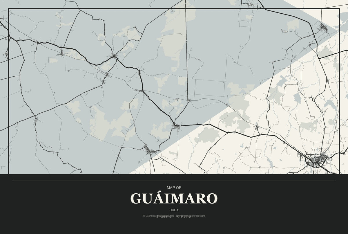 Guáimaro, Cuba City Map Aluminum Sign in Museum Plaque style