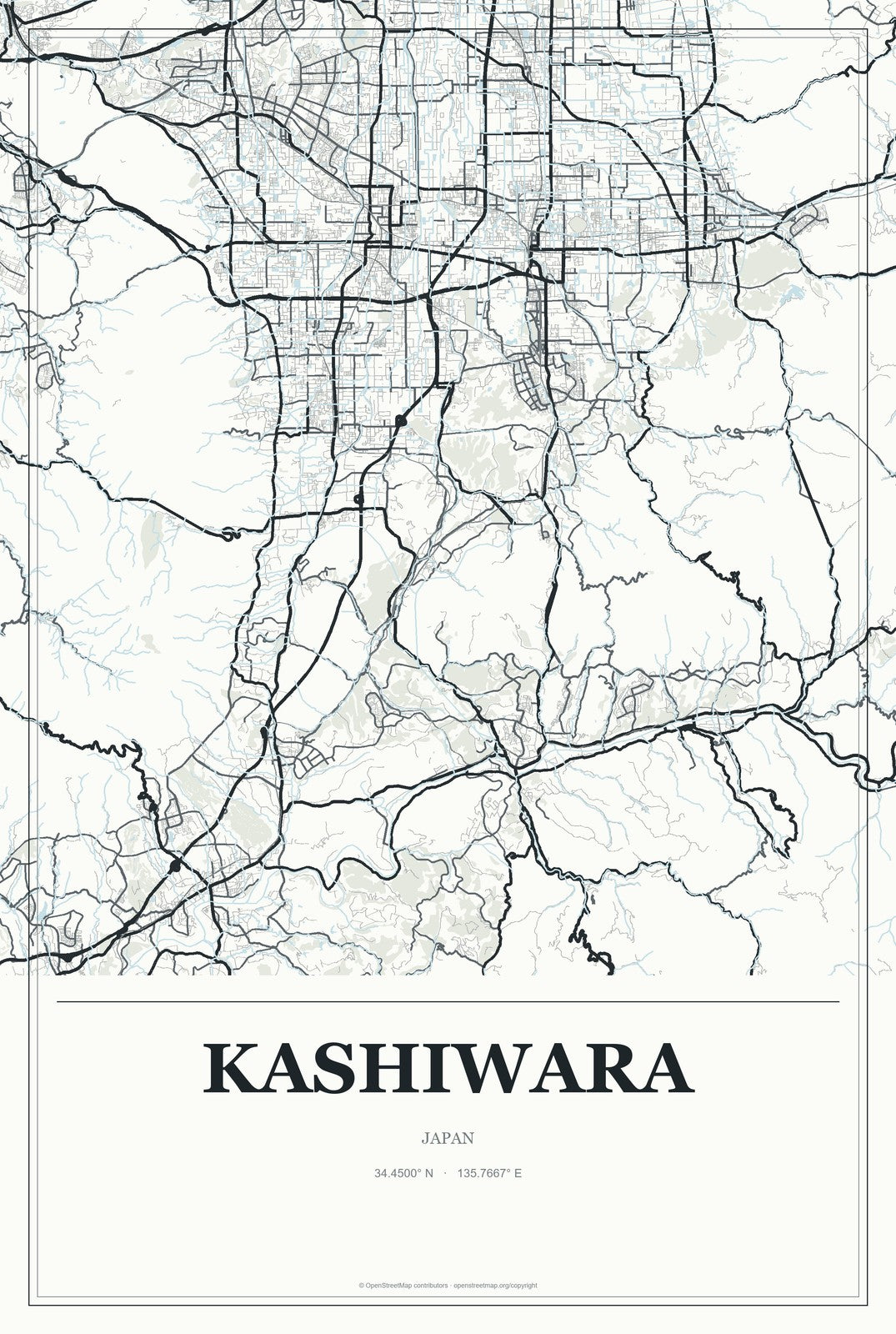 Kashiwara, Japan City Map Aluminum Sign in Gallery Air style