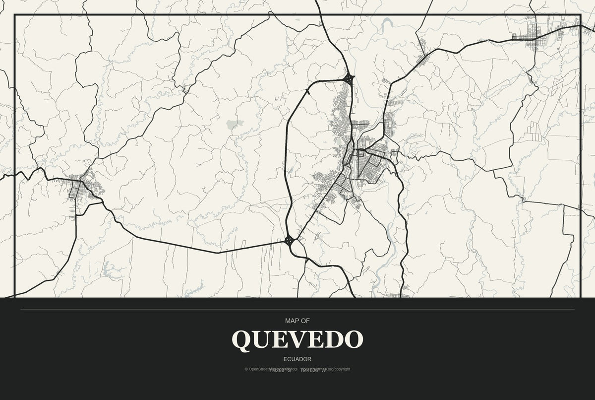 Quevedo, Ecuador City Map Aluminum Sign in Museum Plaque style