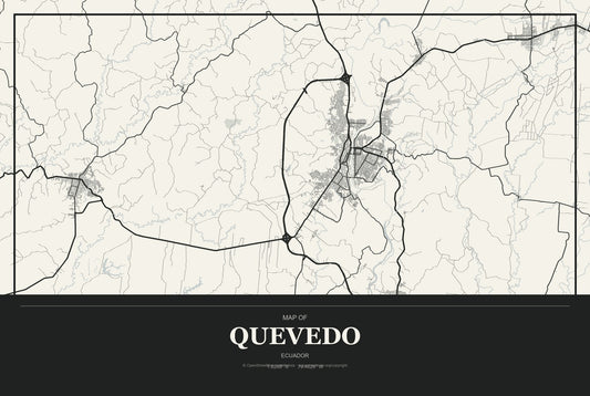 Quevedo, Ecuador City Map Aluminum Sign in Museum Plaque style