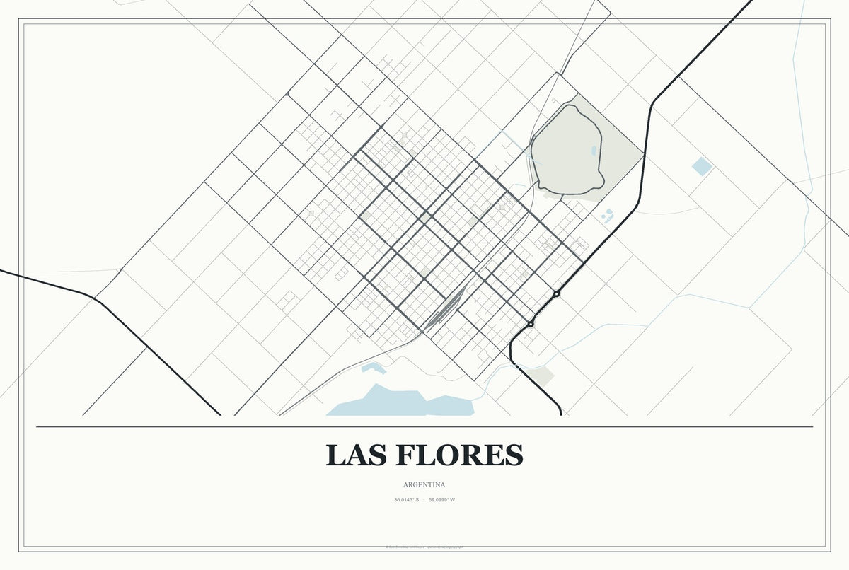 Las Flores, Argentina City Map Aluminum Sign in Gallery Air style