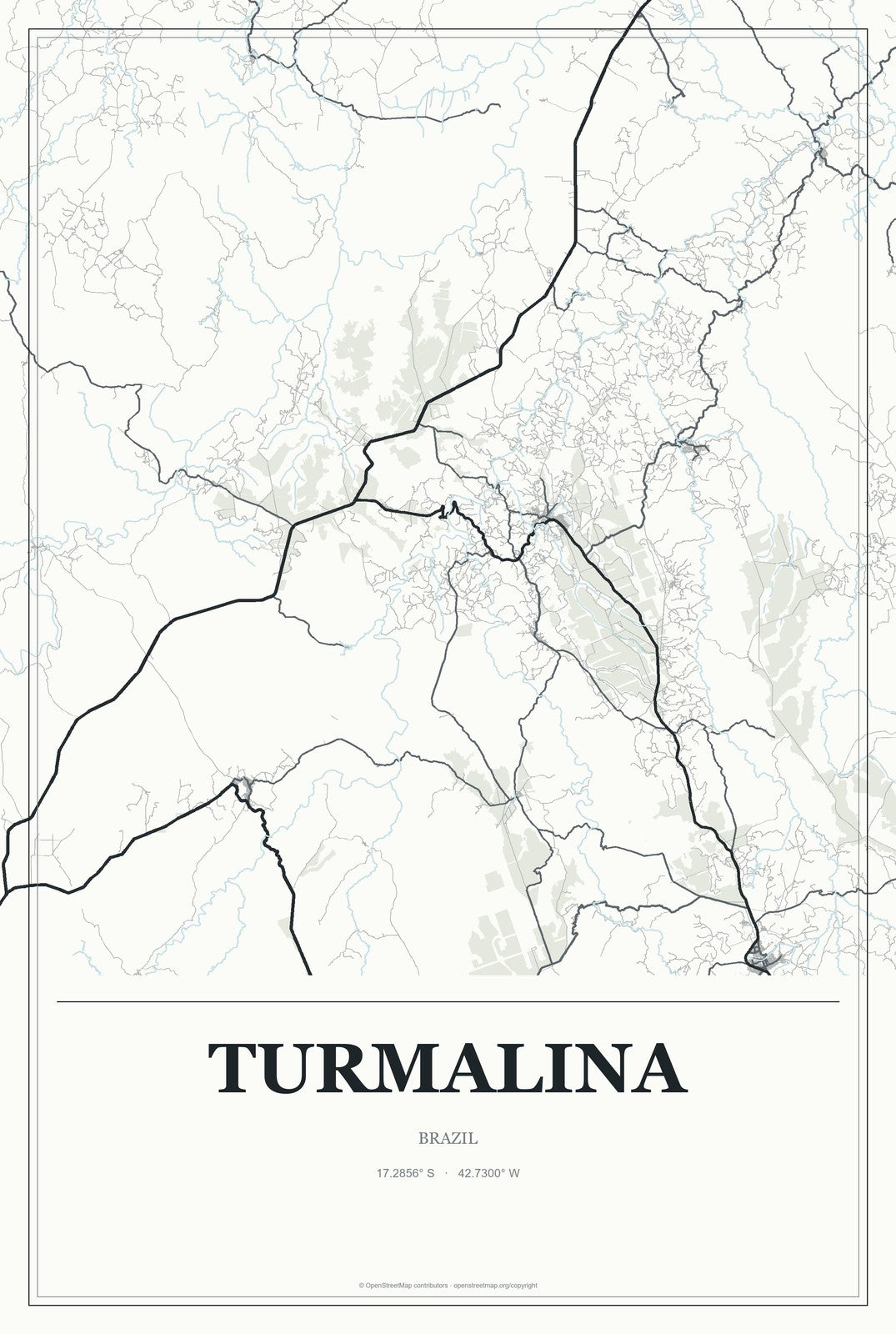 Turmalina, Brazil City Map Aluminum Sign in Gallery Air style