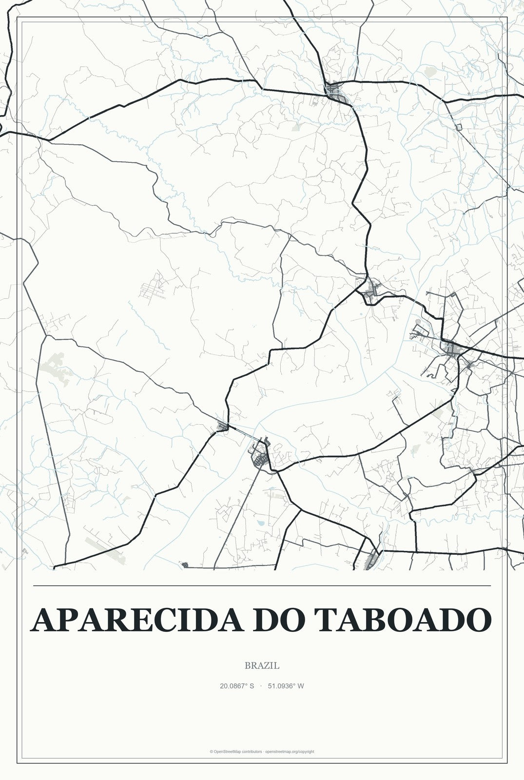 Aparecida do Taboado, Brazil City Map Aluminum Sign in Gallery Air style