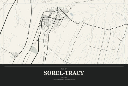 Sorel-Tracy, Canada City Map Aluminum Sign in Museum Plaque style