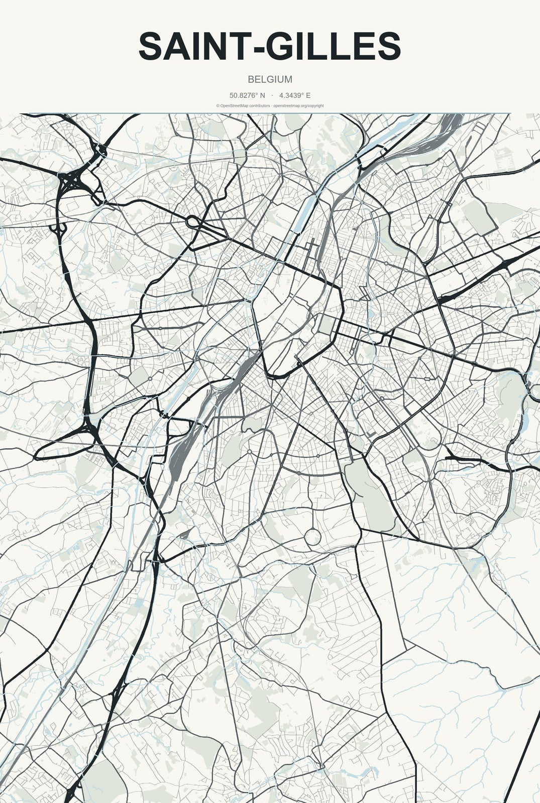 Saint-Gilles, Belgium City Map Aluminum Sign in Headline Atlas style
