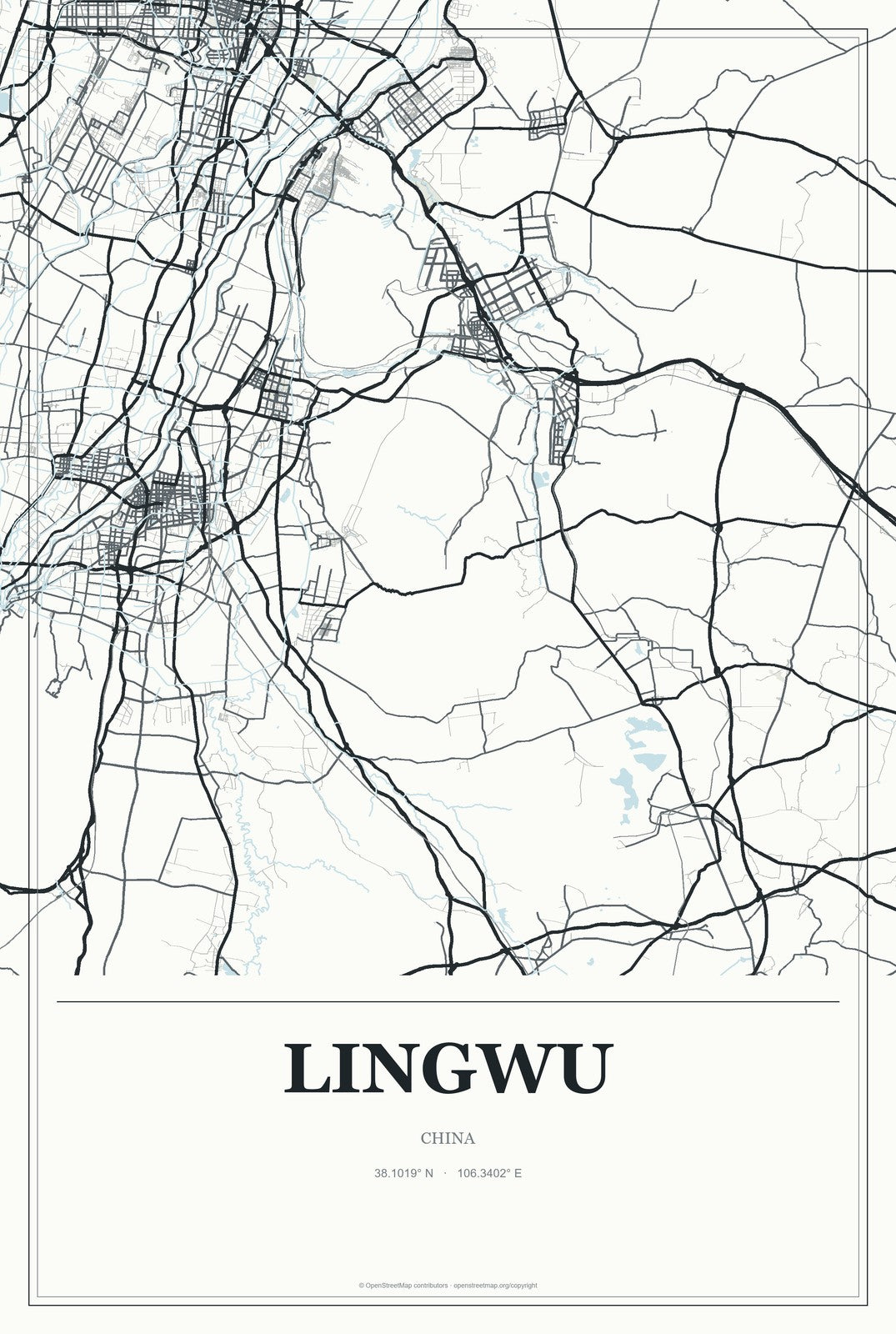 Lingwu, China City Map Aluminum Sign in Gallery Air style