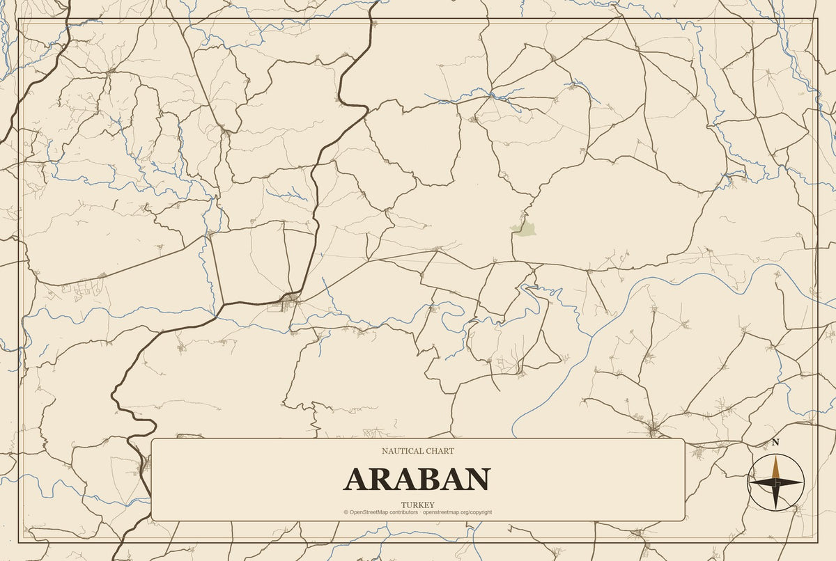 Araban, Turkey City Map Aluminum Sign in Heritage Nautical style
