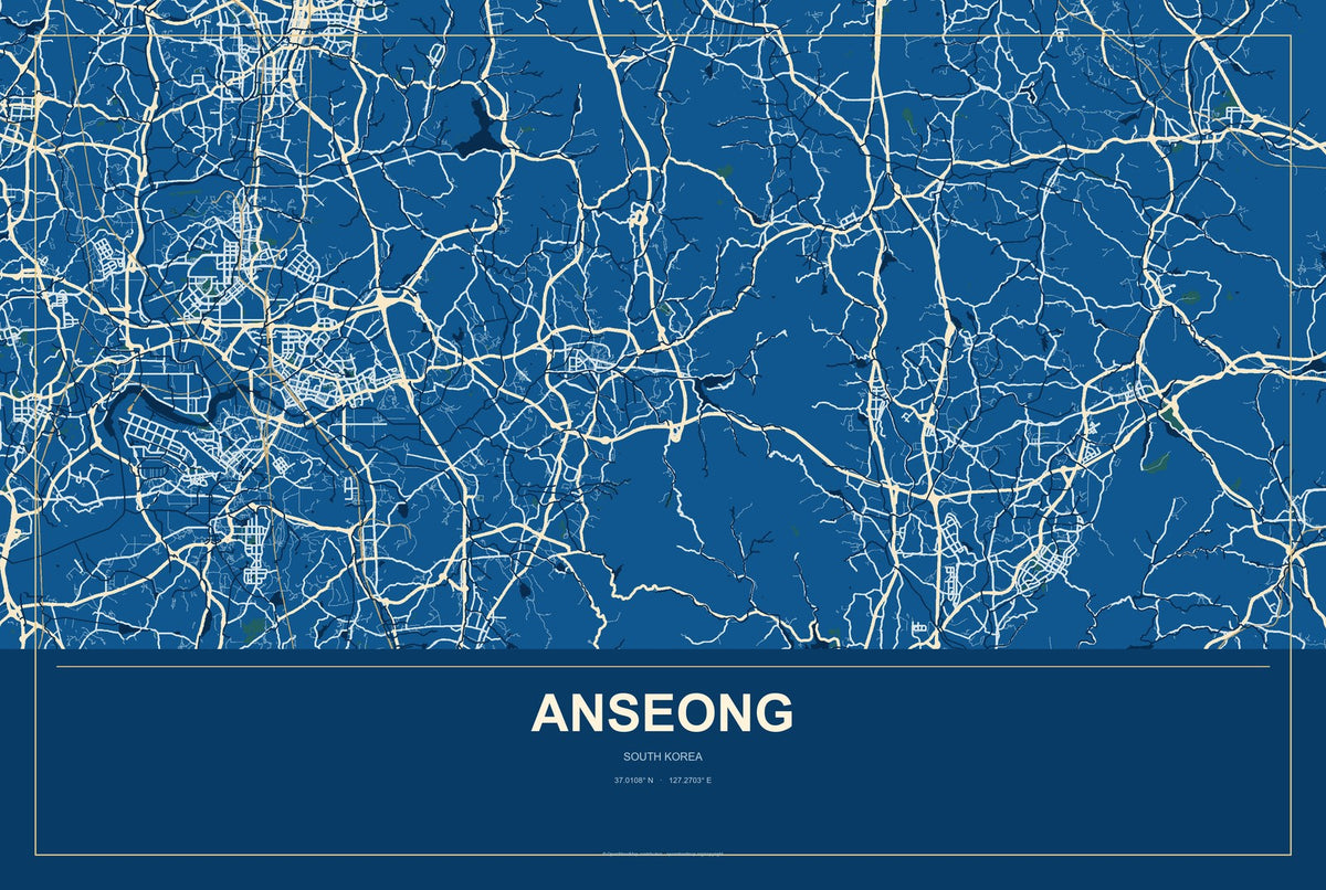 Anseong, South Korea City Map Aluminum Sign in Harbor Cobalt style