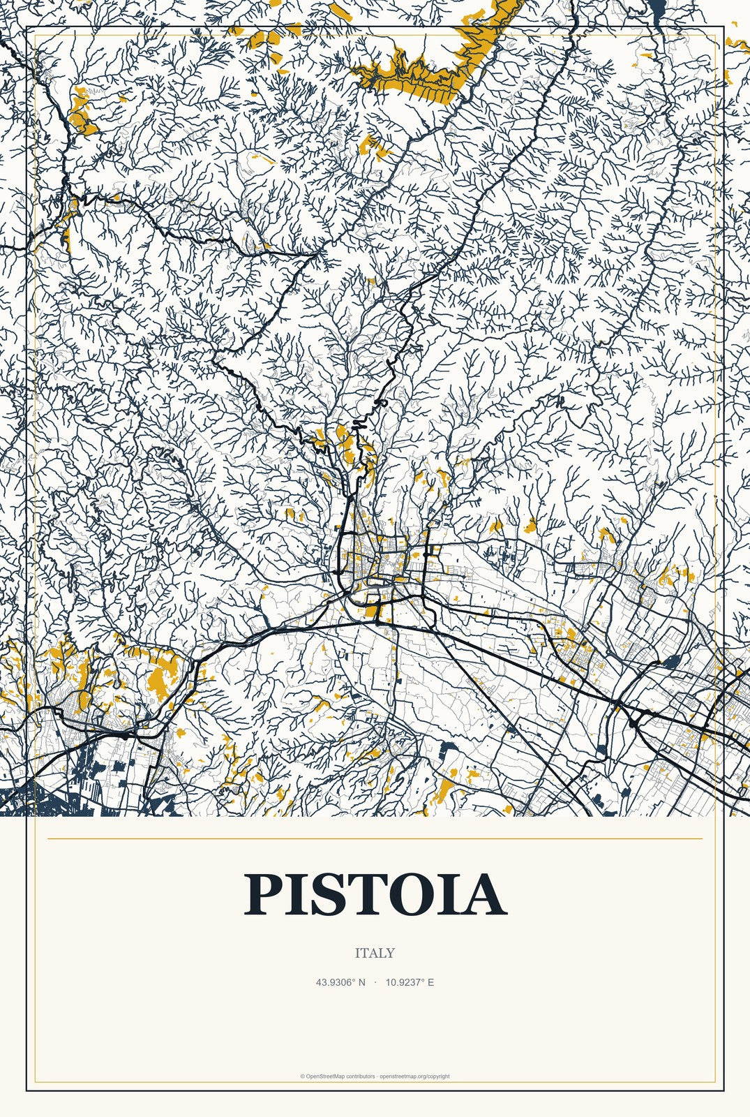 Pistoia, Italy City Map Aluminum Sign in Citrine Modern style