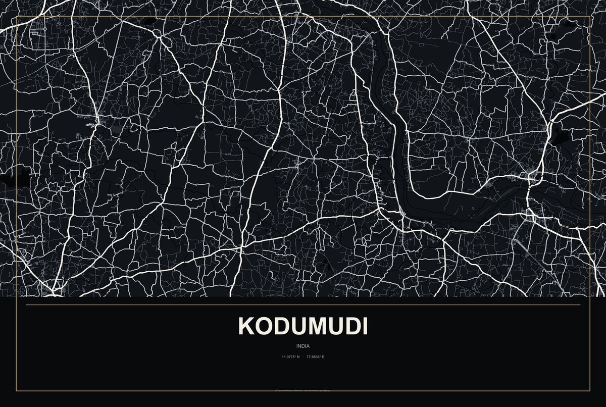 Kodumudi, India City Map Aluminum Sign in Metropolitan Noir style