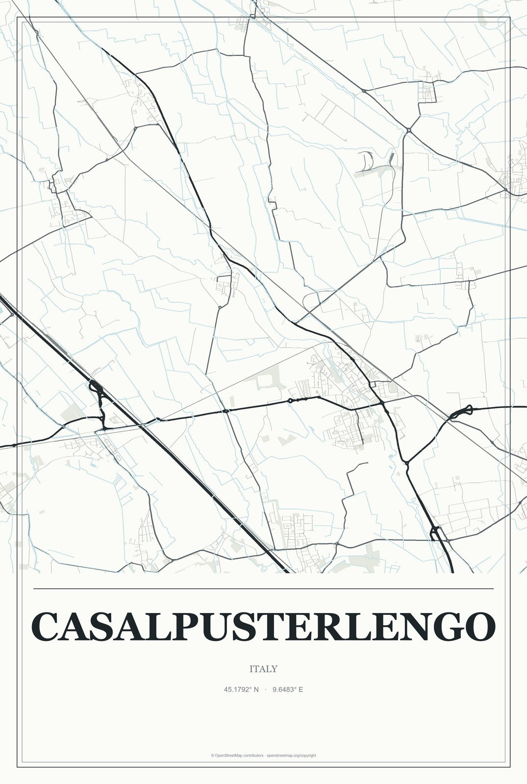 Casalpusterlengo, Italy City Map Aluminum Sign in Gallery Air style