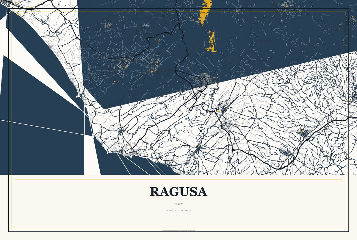 Ragusa, Italy City Map Aluminum Sign in Citrine Modern style