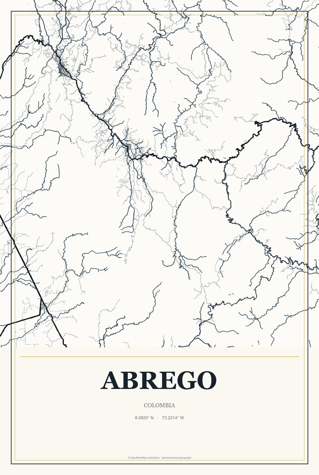 Abrego, Colombia City Map Aluminum Sign in Citrine Modern style