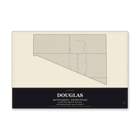 Douglas County, South Dakota Map Aluminum Sign in Museum Plaque style