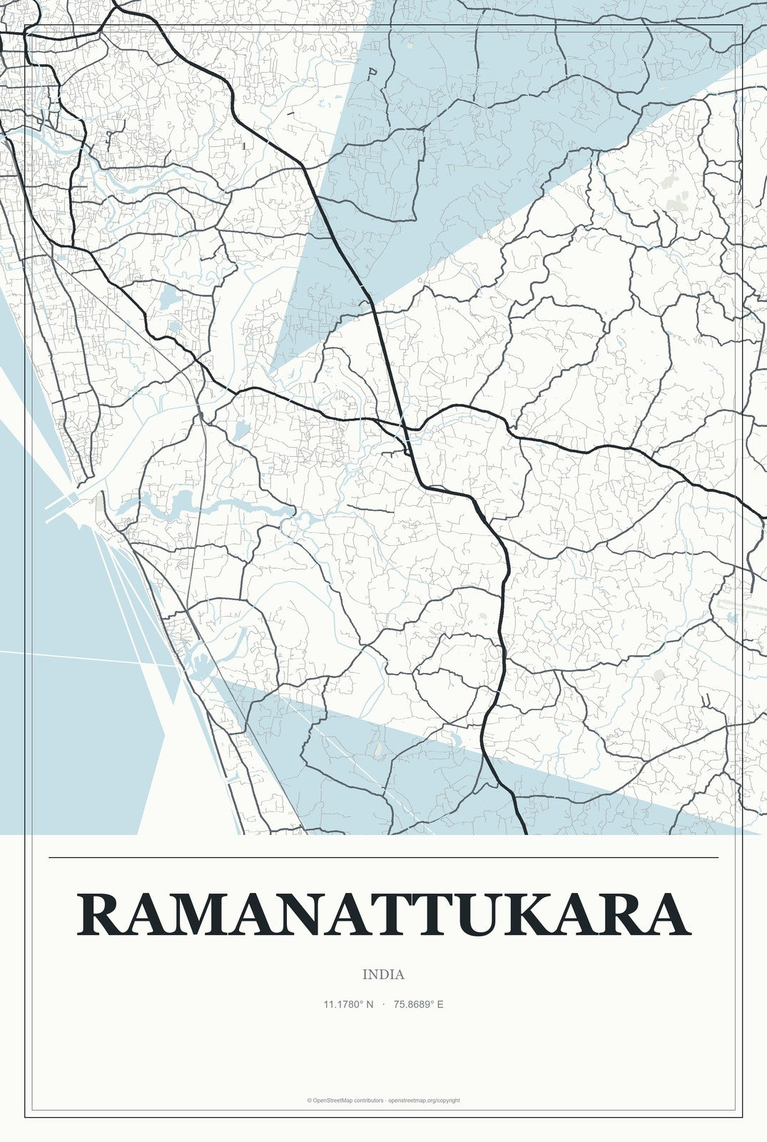 Ramanattukara, India City Map Aluminum Sign in Gallery Air style