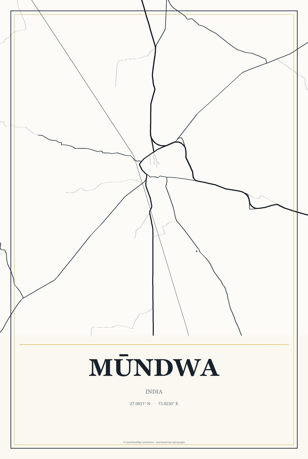 Mūndwa, India City Map Aluminum Sign in Citrine Modern style