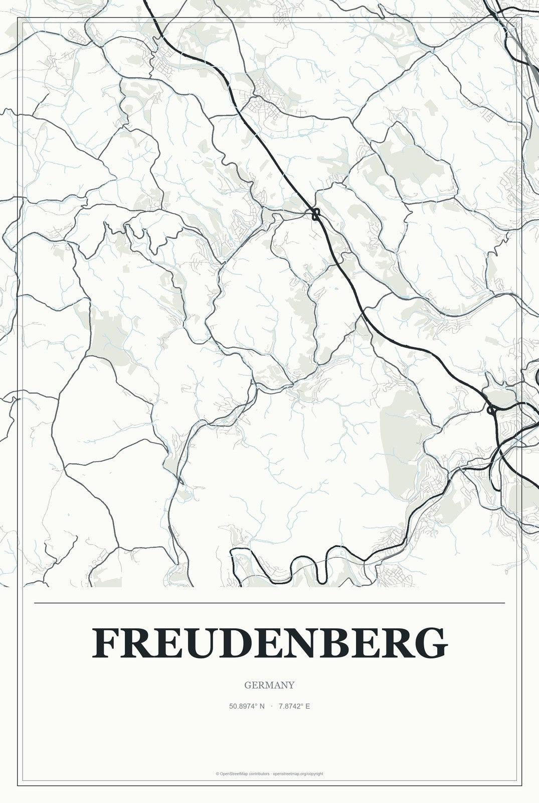 Freudenberg, Germany City Map Aluminum Sign in Gallery Air style