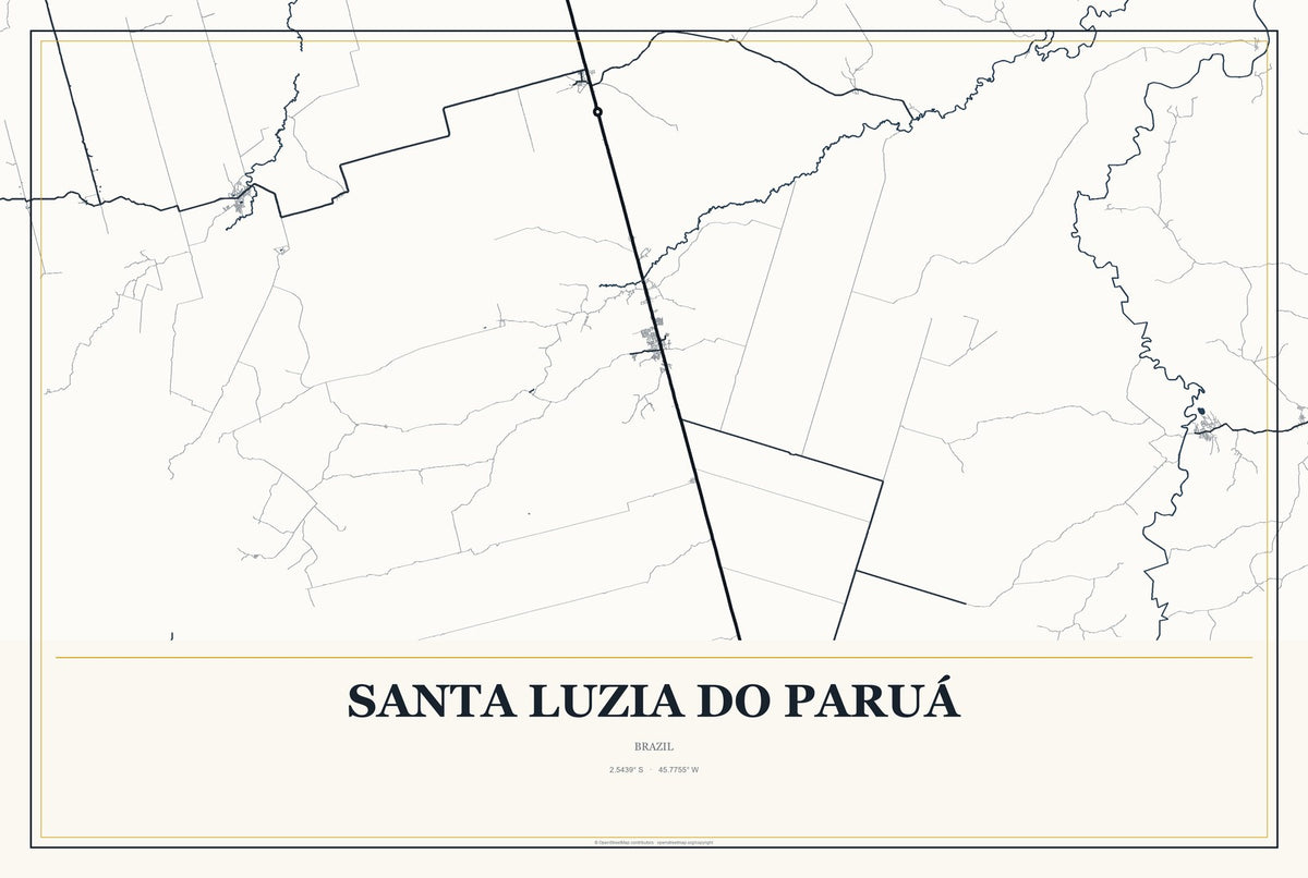 Santa Luzia do Paruá, Brazil City Map Aluminum Sign in Citrine Modern style