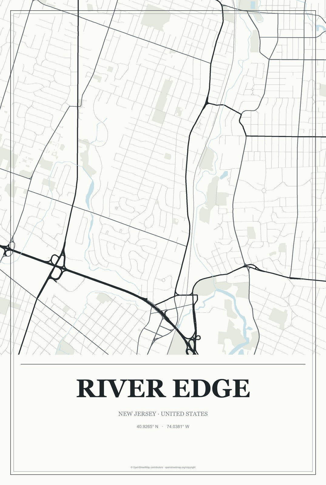River Edge, New Jersey City Map Aluminum Sign in Gallery Air style