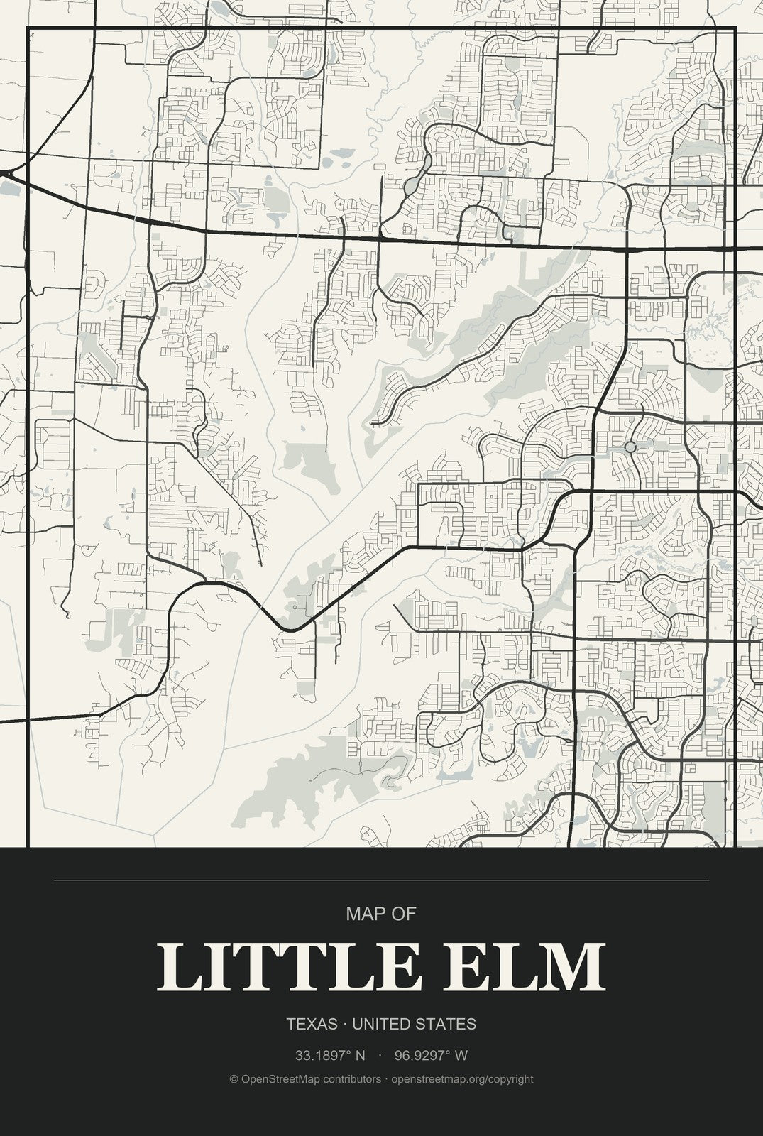 Little Elm, Texas City Map Aluminum Sign in Museum Plaque style