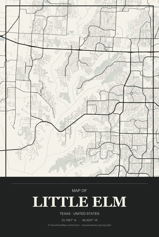 Little Elm, Texas City Map Aluminum Sign in Museum Plaque style