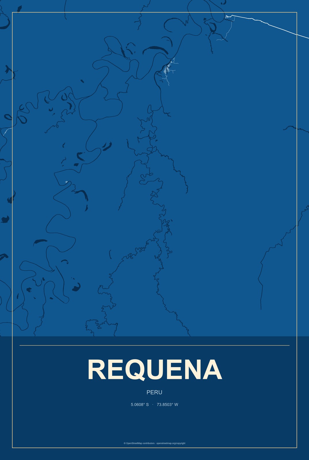Requena, Peru City Map Aluminum Sign in Harbor Cobalt style