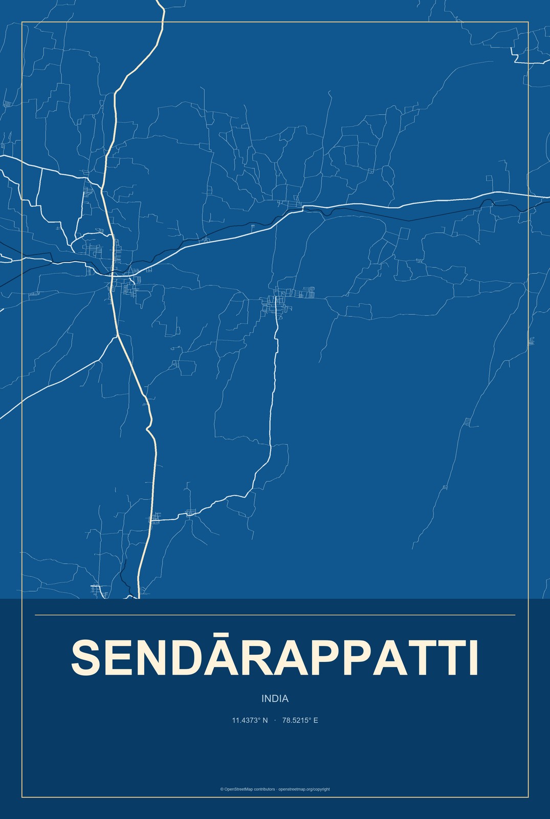 Sendārappatti, India City Map Aluminum Sign in Harbor Cobalt style