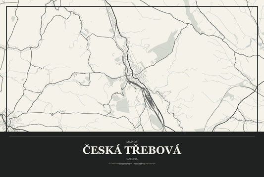 Česká Třebová, Czechia City Map Aluminum Sign in Museum Plaque style