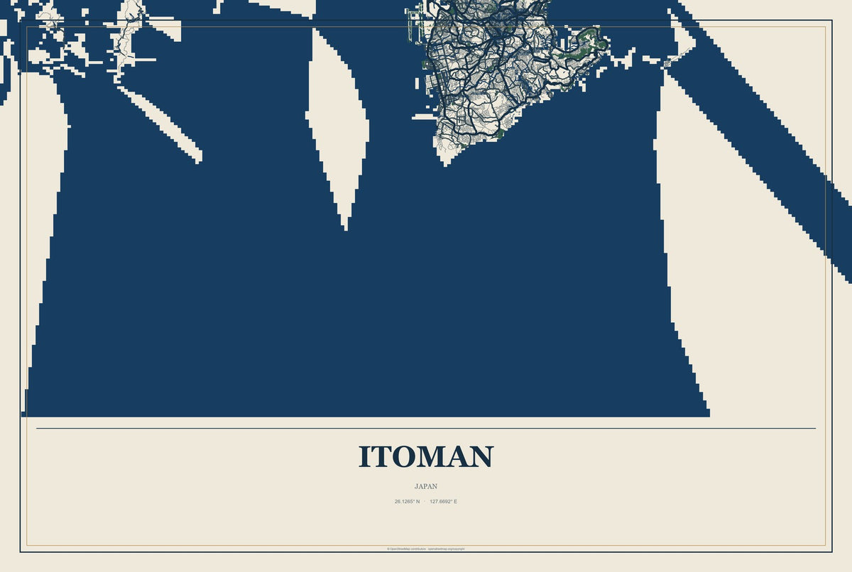 Itoman, Japan City Map Aluminum Sign in Coastal Cutout style