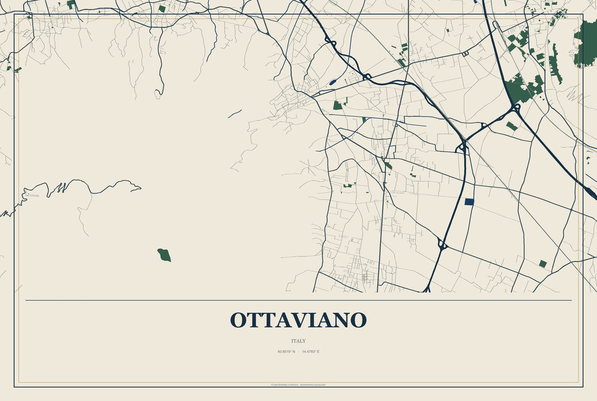 Ottaviano, Italy City Map Aluminum Sign in Coastal Cutout style