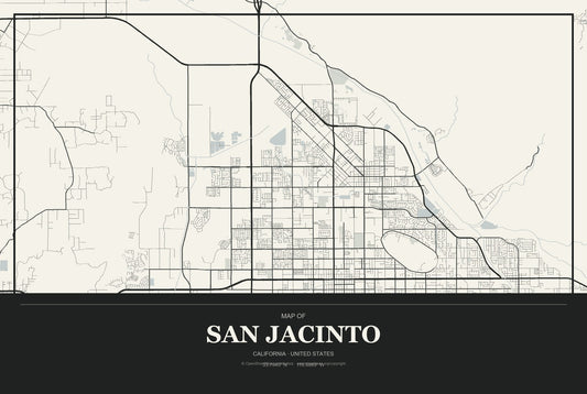 San Jacinto, California City Map Aluminum Sign in Museum Plaque style