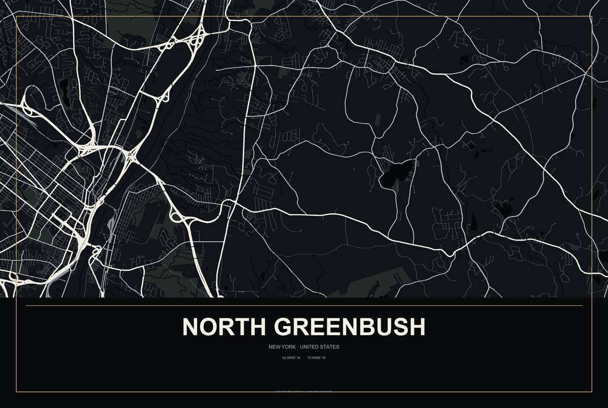 North Greenbush, New York City Map Aluminum Sign in Metropolitan Noir style