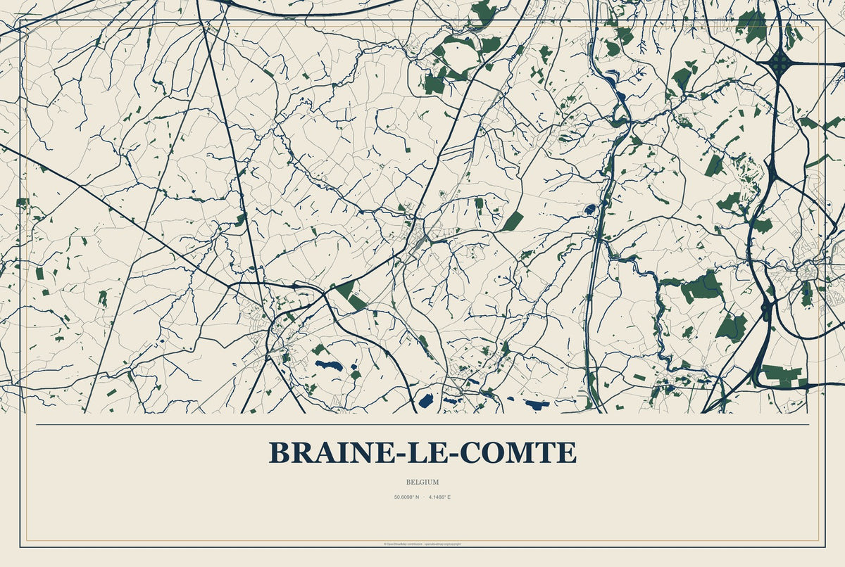 Braine-le-Comte, Belgium City Map Aluminum Sign in Coastal Cutout style