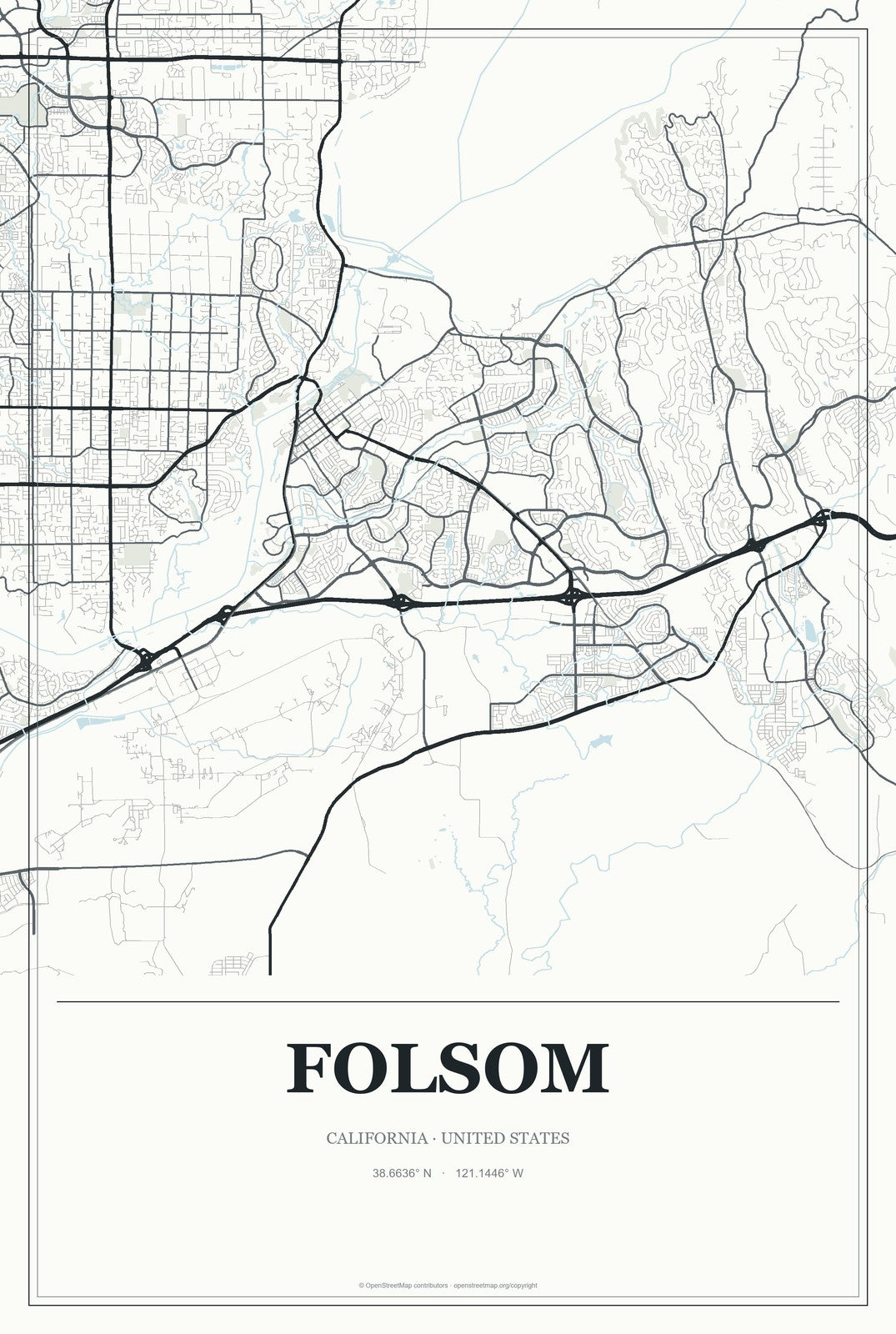 Folsom, California City Map Aluminum Sign in Gallery Air style