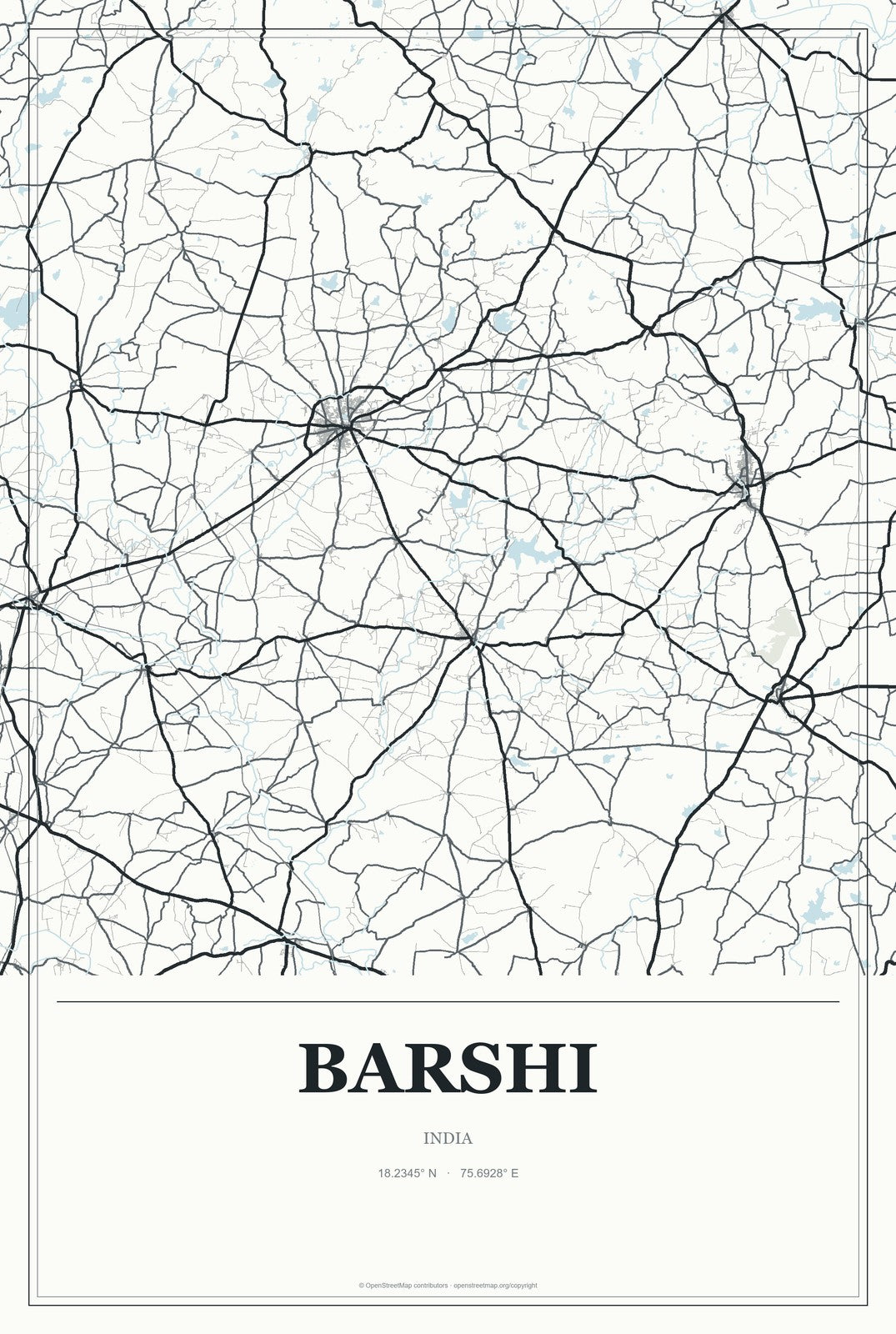 Barshi, India City Map Aluminum Sign in Gallery Air style