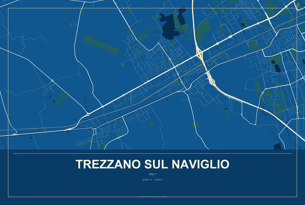 Trezzano sul Naviglio, Italy City Map Aluminum Sign in Harbor Cobalt style