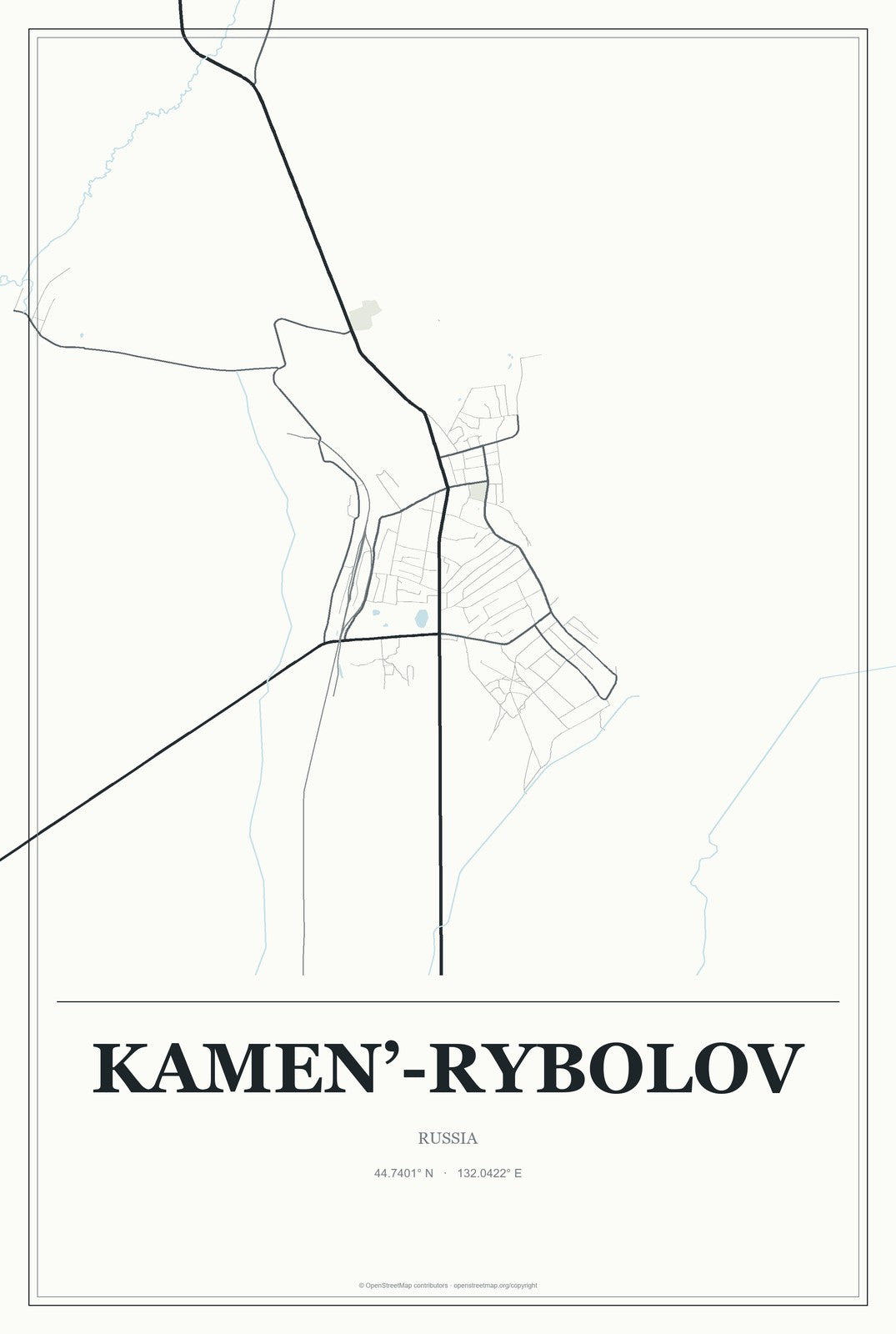 Kamen’-Rybolov, Russia City Map Aluminum Sign in Gallery Air style