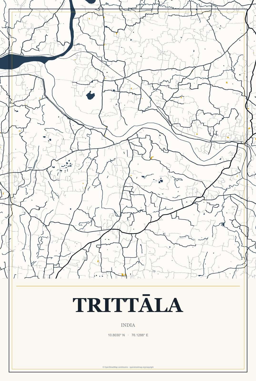 Trittāla, India City Map Aluminum Sign in Citrine Modern style