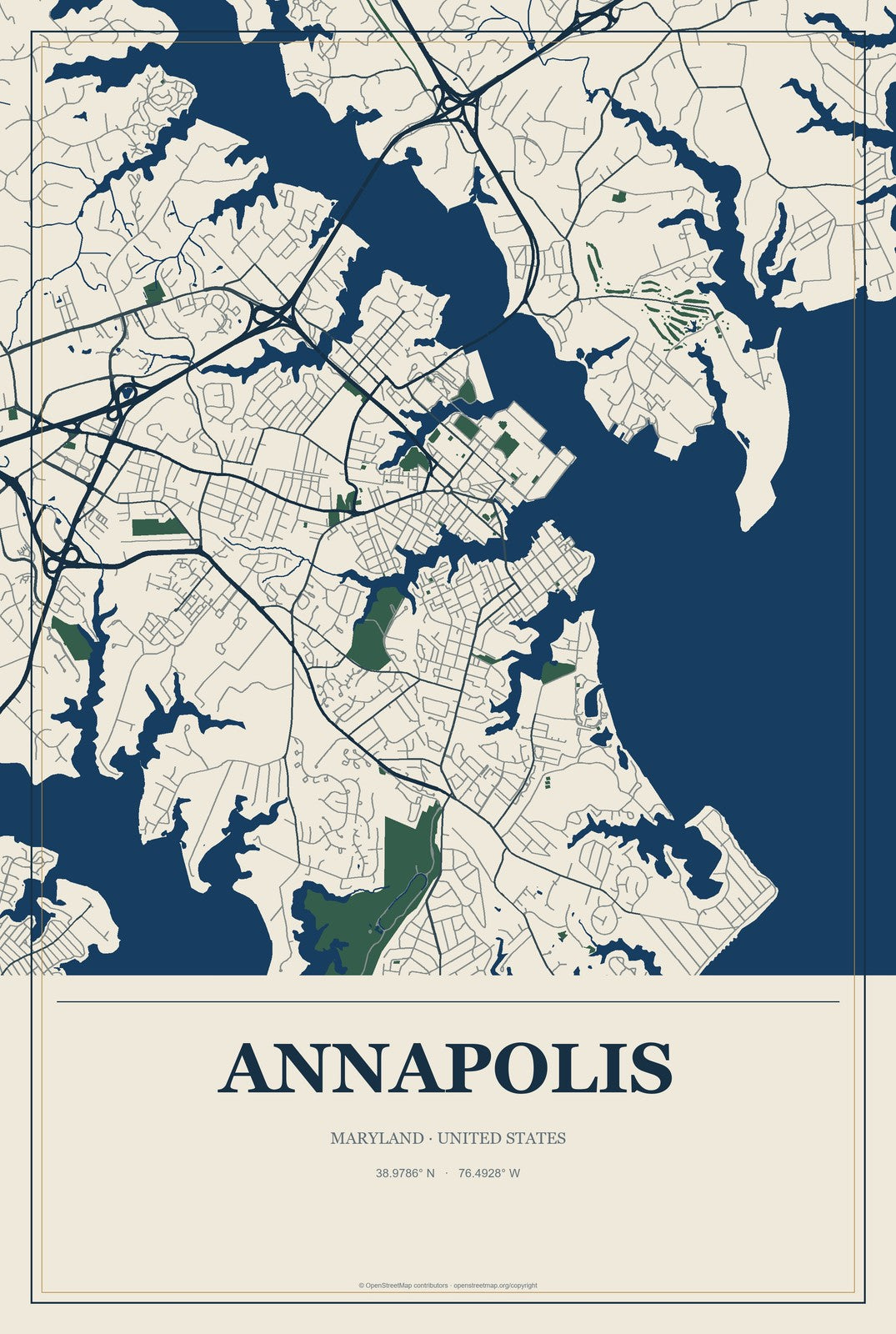 Annapolis, Maryland City Map Aluminum Sign in Coastal Cutout style