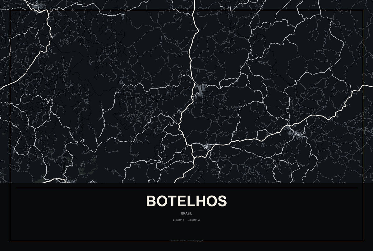 Botelhos, Brazil City Map Aluminum Sign in Metropolitan Noir style