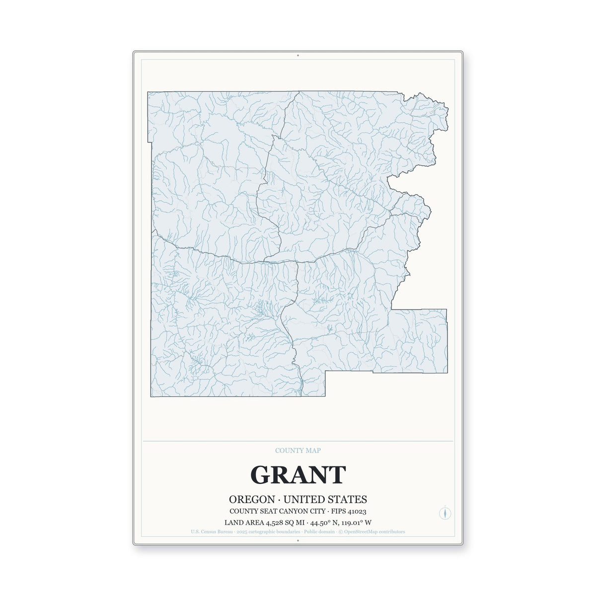 Grant County, Oregon Map Aluminum Sign in Gallery Air style
