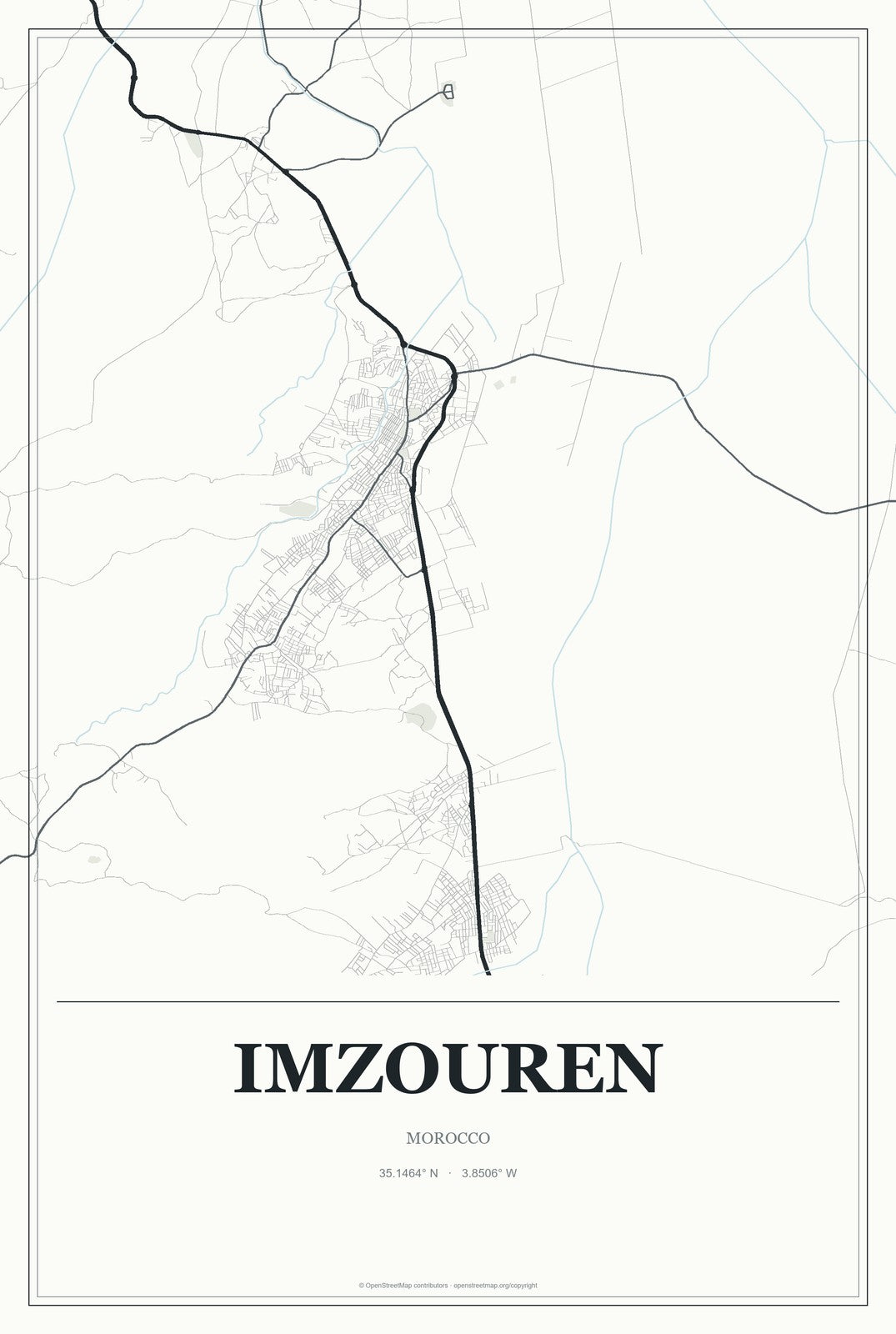 Imzouren, Morocco City Map Aluminum Sign in Gallery Air style