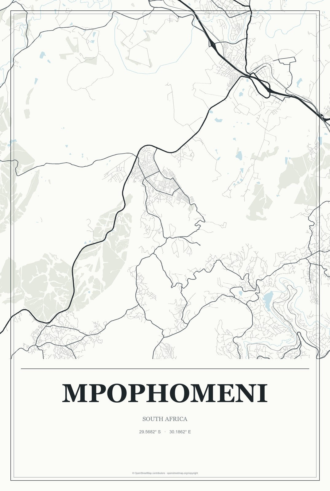 Mpophomeni, South Africa City Map Aluminum Sign in Gallery Air style