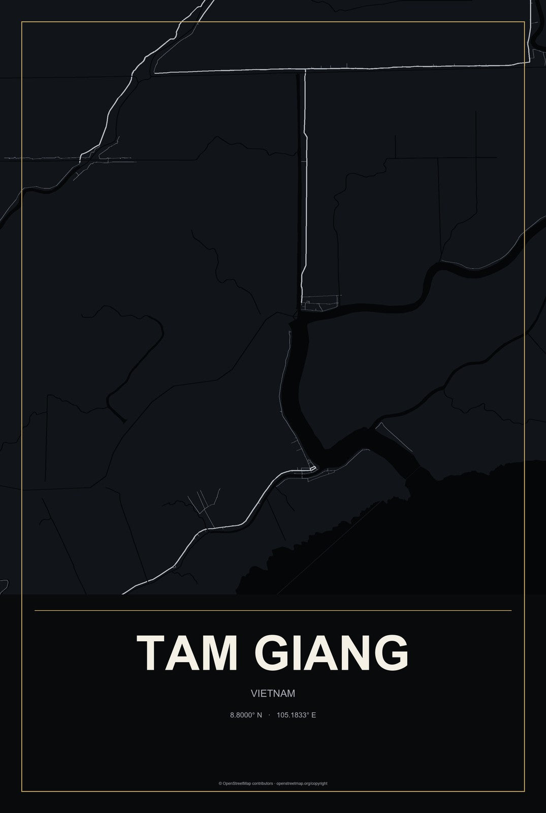 Tam Giang, Vietnam City Map Aluminum Sign in Metropolitan Noir style