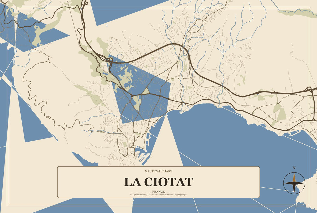 La Ciotat, France City Map Aluminum Sign in Heritage Nautical style